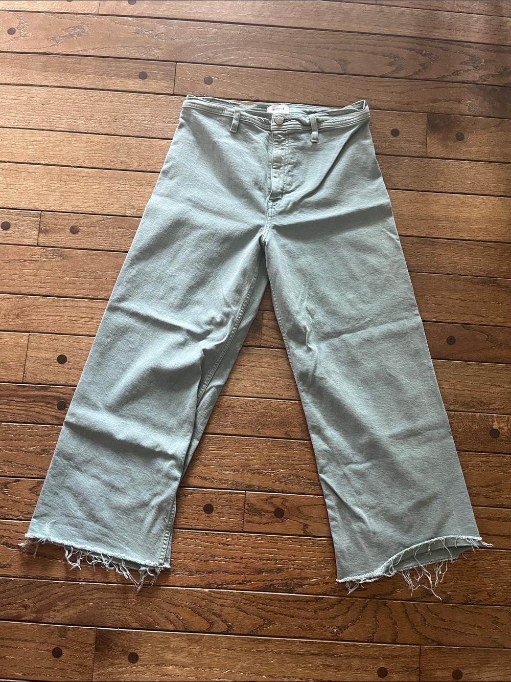 pistola Washed Sage Green Wide-Leg Cropped Jeans
